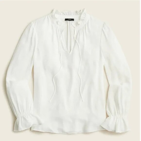 J. Crew Tops - J.Crew Women’s Drapey Cream Ruffle Tie-neck top - Size M
